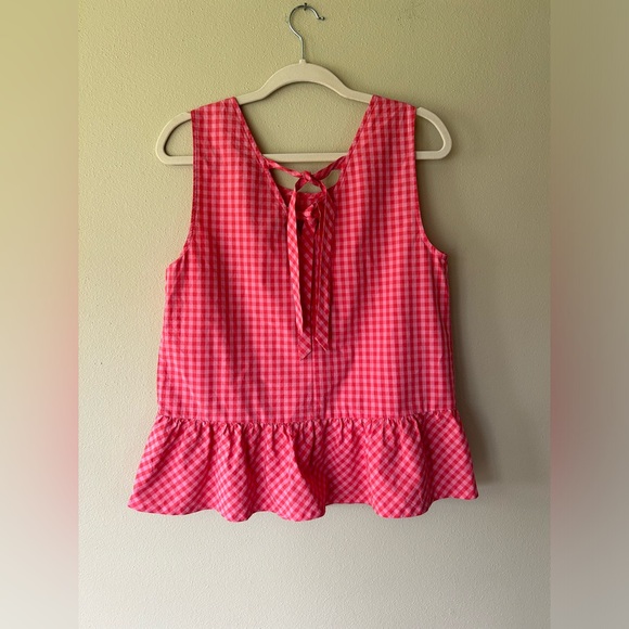 J. Crew Gingham Pink & Red Plaid Peplum Tank Top - Picture 5 of 5